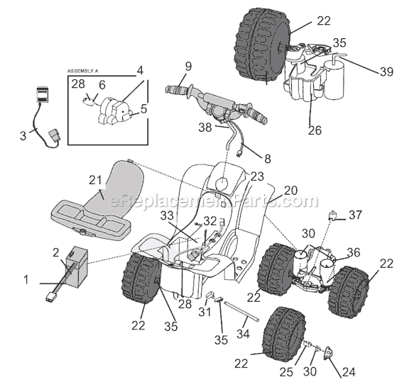 Page A Diagram and Parts List for 77768-9993  Power Wheels Ride-On ATVs